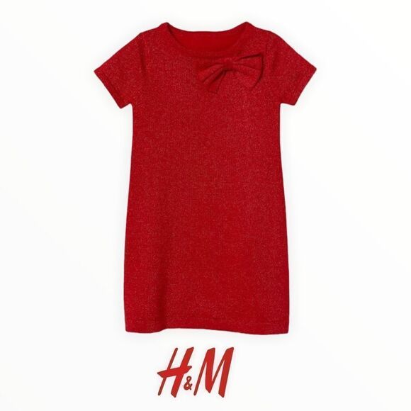 H&M Kids | Red | Glittery Knit Dress - Picture 4 of 6
